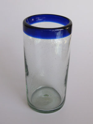 Borde Azul Cobalto / Juego de 6 vasos para highball con borde azul cobalto / Éstos artesanales vasos le darán un toque clásico a su bebida favorita.